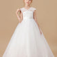 Ivory Floor-length V-neck Lace Tulle Satin Flower Girl Dresses