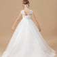 Ivory Floor-length V-neck Lace Tulle Satin Flower Girl Dresses