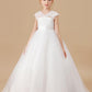 Ivory Floor-length V-neck Lace Tulle Satin Flower Girl Dresses