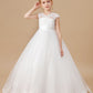 Ivory Floor-length V-neck Lace Tulle Satin Flower Girl Dresses