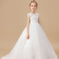 Ivory Floor-length V-neck Lace Tulle Satin Flower Girl Dresses
