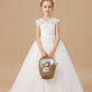 Ivory Floor-length V-neck Lace Tulle Satin Flower Girl Dresses