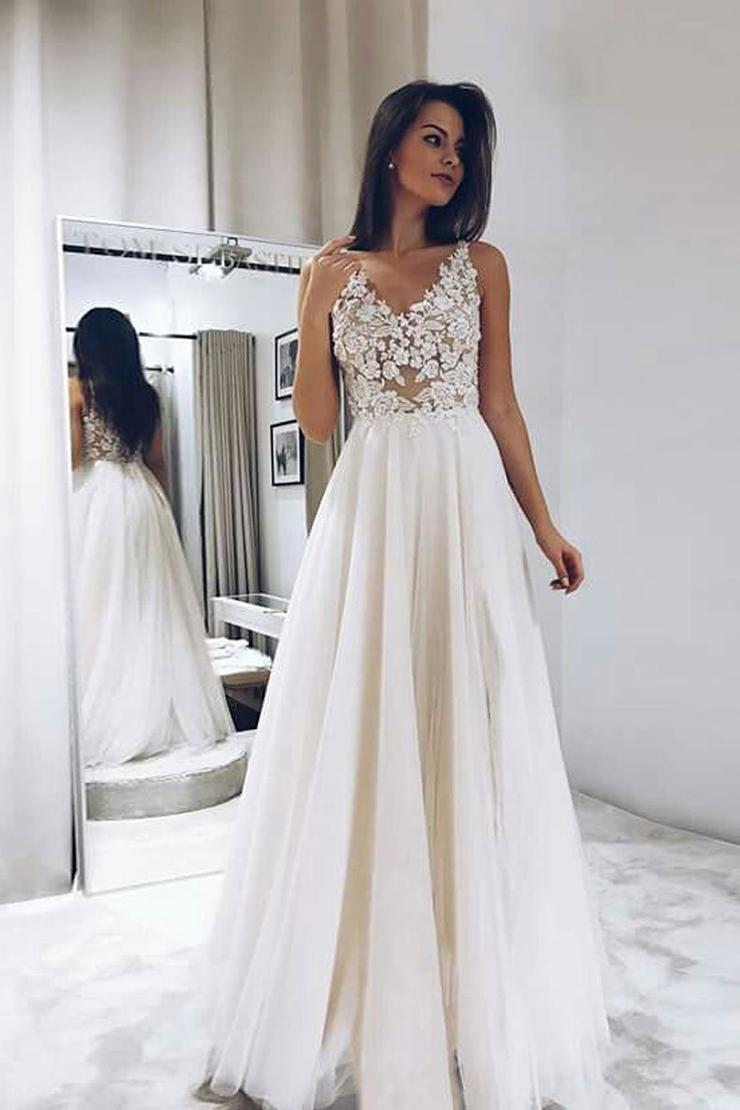 Sleeveless A Line Tulle Lace Prom Dress Evening Dress