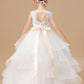 Ivory Multi-layered Tulle Ruffled Satin Flower Girl Dresses With Champagne Bow Front and Back