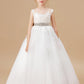 Ivory Sleeveless Tulle Satin Flower Girl Dresses With Champagne Bowknot