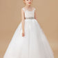 Ivory Sleeveless Tulle Satin Flower Girl Dresses With Champagne Bowknot