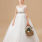 Ivory Sleeveless Tulle Satin Flower Girl Dresses With Champagne Bowknot