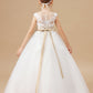 Ivory Sleeveless Tulle Satin Flower Girl Dresses With Champagne Bowknot