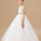 Ivory Sleeveless Tulle Satin Flower Girl Dresses With Champagne Bowknot