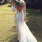 Ivory Sheath Brush Train Long Sleeves Backless Lace Beach Wedding Dresses