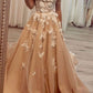 Stylish A Line Tulle 3D Flowers Evening Dresses Off the Shoulder Long Prom Dresses