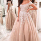 Off the Shoulder Tulle Lace Long Appliques Formal Evening Dresses A Line Prom Dresses