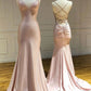 Spaghetti Straps Pink Mermaid Evening Party Dresses Long Prom Dresses