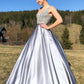 A Line Satin V Neck Beading V Back Evening Dresses Long Prom Dresses