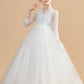 Elegant Long Sleeves Ivory Tulle Flower Girl Dresses With Lace
