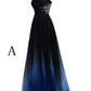 Ombre A Line Sweep Train One Shoulder Sleeveless Open Back Beading Prom Dress,Formal Dress O08