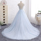 Ball Gown Chapel Train V Neck Sleeveless Backless Appliques Prom Dress,Party Dress P484 - Ombreprom