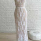 White Sheath Sweep Train Sleeveless Lace Wedding Dresses