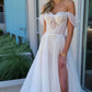 Fairy A Line Off the Shoulder Tulle Wedding Dresses with Slit