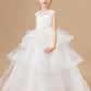 Ivory Multi-layered Tulle Ruffled Satin Flower Girl Dresses With Bow