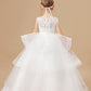 Ivory Multi-layered Tulle Ruffled Satin Flower Girl Dresses With Bow