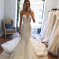 Sweetheart Sleeveless Mermaid Wedding Dresses Sweep Train with Sequins