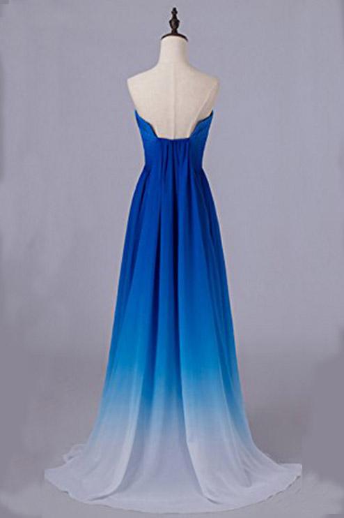 Simple Elegant Ombre Chiffon Long Backless A-line Bridesmiad Dresses For Wedding Prom Gowns