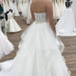 Chic Strapless Sweetheart Lace Ball Gown Wedding Dresses with Ruffles