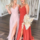 Spaghetti Straps Split Simple A-Line V-Neck Formal Evening Dresses Long Prom Dresses