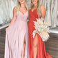 Spaghetti Straps Split Simple A-Line V-Neck Formal Evening Dresses Long Prom Dresses