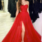 Simple Red Sleeveless A Line Sweetheart Tulle Prom Dress