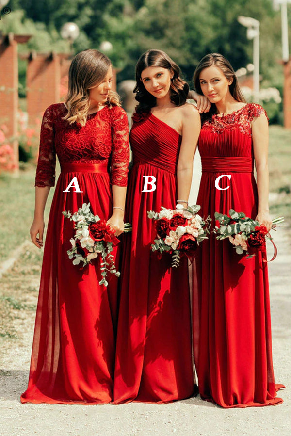 Charming Long A-line Beautiful Bridesmaid Dresses For Women Red / A