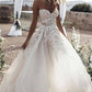 Romantic Sweetheart Strapless Sweep Train Lace Appliques A Line Wedding Dresses