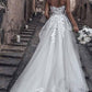 Romantic Sweetheart Strapless Sweep Train Lace Appliques A Line Wedding Dresses