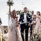 Romantic Sweetheart Strapless Sweep Train Lace Appliques A Line Wedding Dresses