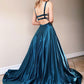 Ink Blue A-Line Formal Evening Dresses Spaghetti Straps Long Prom Dresses