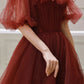 Burgundy Off Shoulder A Line Formal Evening Dresses Tulle Long Prom Dresses