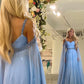 Sky Blue A Line Beading Evening Dresses Chiffon Long Prom Dresses