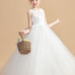 Tulle Sleeveless Ivory Flower Girl Dresses With Bowknot