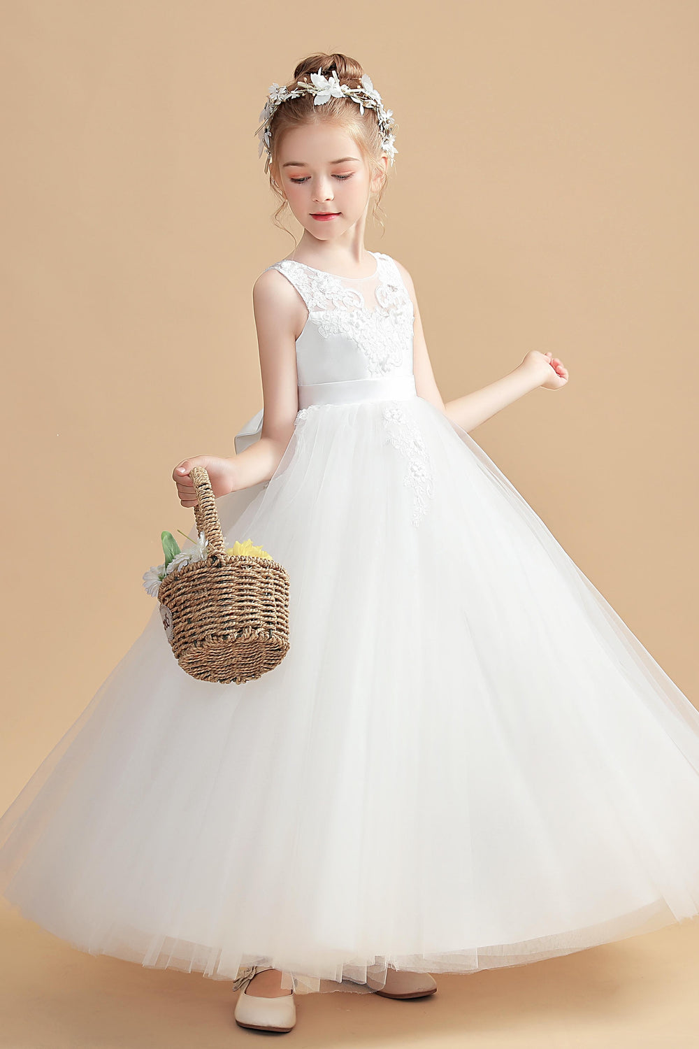 Layered Tulle Pink Ruffles Flower Girl dress With Bowknot