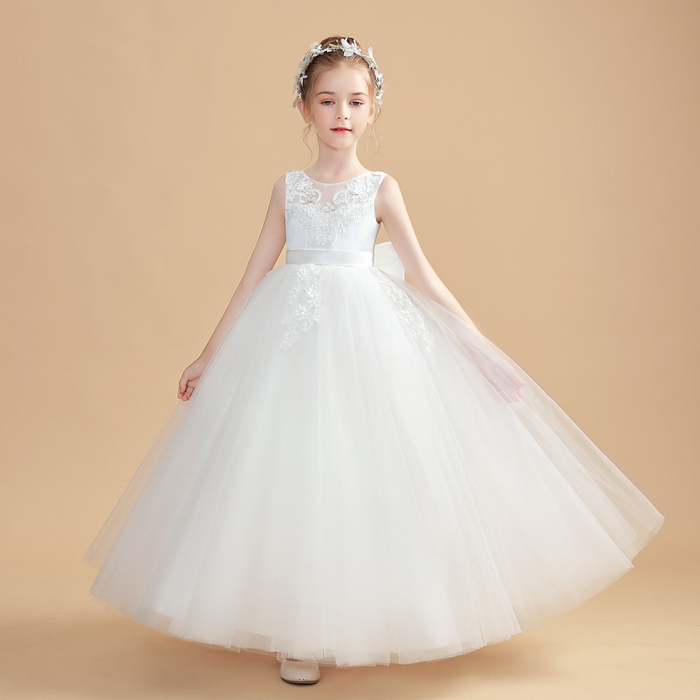 Sunnypetal Ivory Tulle Dress Sequins Bodice Short Sleeves Floral Flower Girl Dresses main image 0