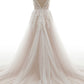 A Line Deep V Neck Sleeveless Applique Wedding Dresses