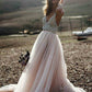 Elegant Spaghetti Straps Backless V Neck Sleeveless With Beaded Wedding Dresses