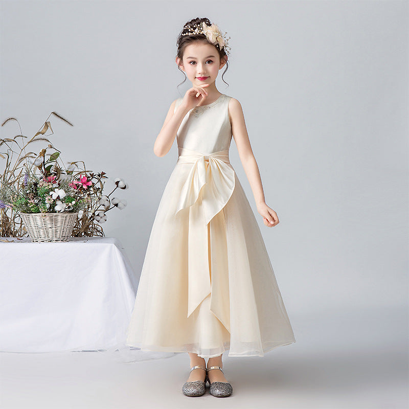 A Line Ivory Sleeveless Tulle Beaded Flower Girl Dresses