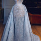 Elegant Blue Lace Sleeveless Deep V Neck Prom Dresses Party Dresses