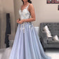 Spaghetti Straps A Line Tulle Long Appliqued Prom Dresses Evening Dresses