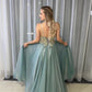 Dusty Sage Spagahetti Straps A-Line Beades Sweetheart Formal Evening Dresses Long Prom Dresses