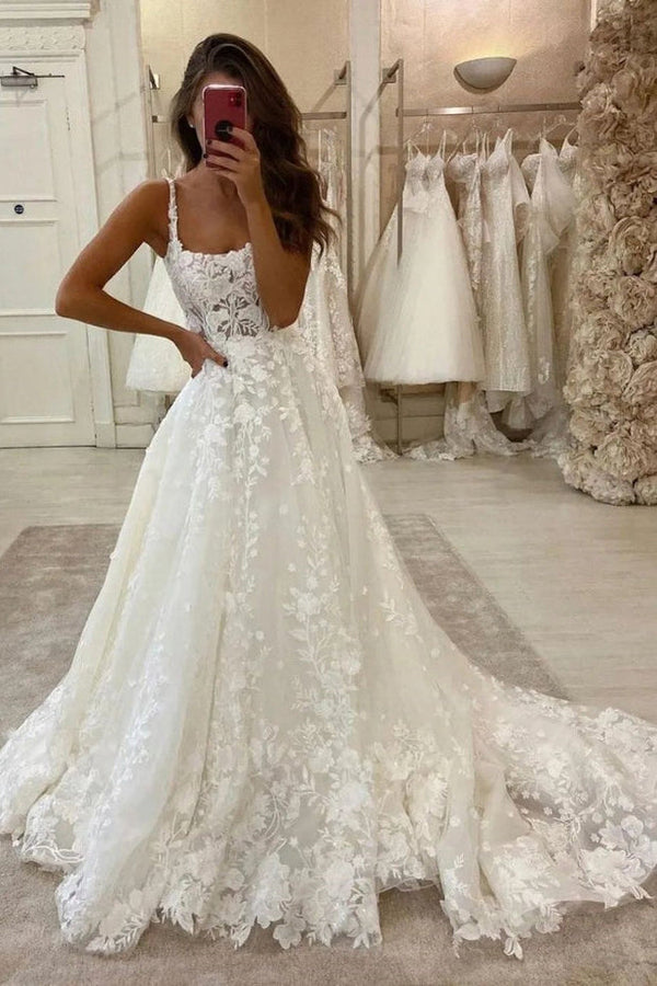 Scoop Neck Appliques Wedding Dress main image 0
