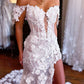 Gorgeous Mermaid V Neck Cap Sleeves Lace Slit Wedding Dresses with 3D Appliques