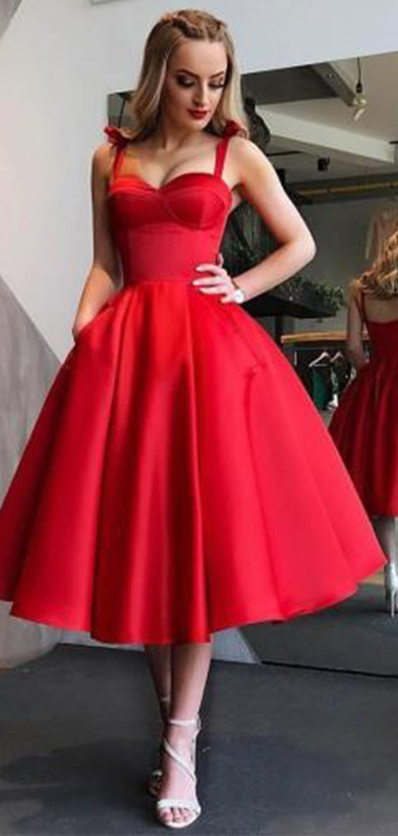 Chic Red Sweetheart Spaghetti Straps A Line Homecoming Dresses